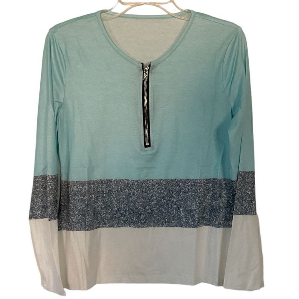 3 Color Tee w/ Zipper Detail Size M  NWOT